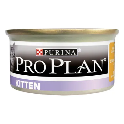 PURINA PRO PLAN KITTEN Nassfutterdose mit Katzenmotiv und lila Etikett