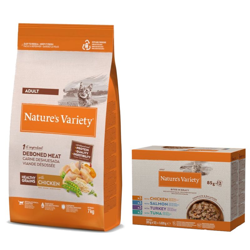 7 кг Nature's Variety + Nature's Variety Bites Mix (4 сорта) в соусе 12 x 85 г в подарок!