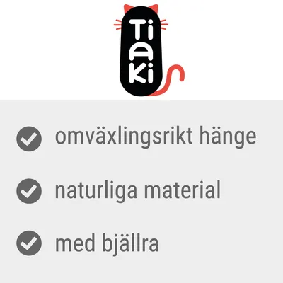 Tiaki. Omväxlingsrikt hänge, naturliga material, med bjällra.