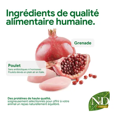 Ingrédients : grenade et poulet sans antibiotiques ni hormones, élevés en plein air en Italie. Protéines de haute qualité pour des repas équilibrés. Marque : N&D Prime. Ingrédients : grenade et poulet sans antibiotiques ni hormones, élevés en plein air en Italie. Protéines de haute qualité pour des repas équilibrés. Marque : N&D Prime.