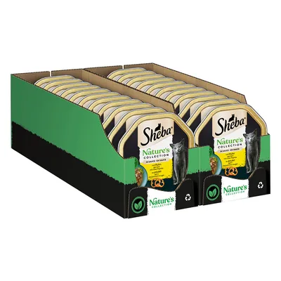 Sheba Nature's Collection in Sauce with chicken. Packaging shows recycling symbol and green leaf icon for sustainability.