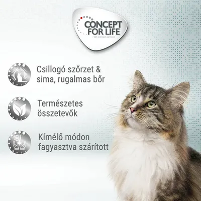CONCEPT FOR LIFE. Csillogó szőrzet & sima, rugalmas bőr. Természetes összetevők. Kímélő módon fagyasztva szárított.