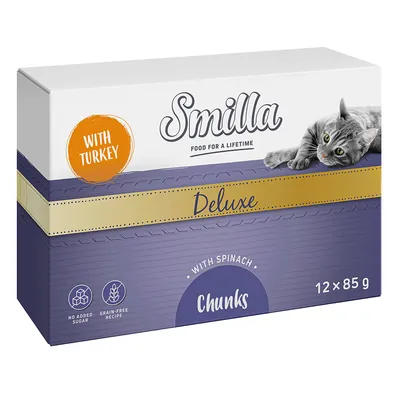 Smilla Deluxe Chunks mit Truthahn und Spinat, 12 x 85 g. Ohne Zuckerzusatz, getreidefreie Rezeptur.