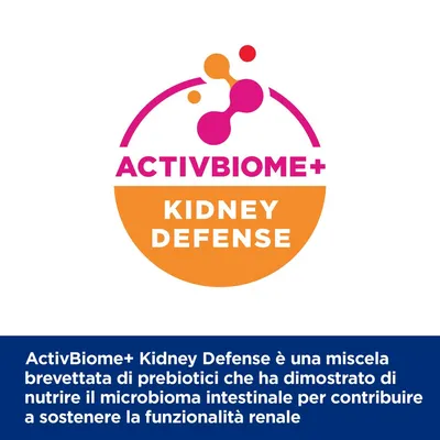 ActivBiome+ Kidney Defense è una miscela brevettata di prebiotici che ha dimostrato di nutrire il microbioma intestinale per contribuire a sostenere la funzionalità renale.