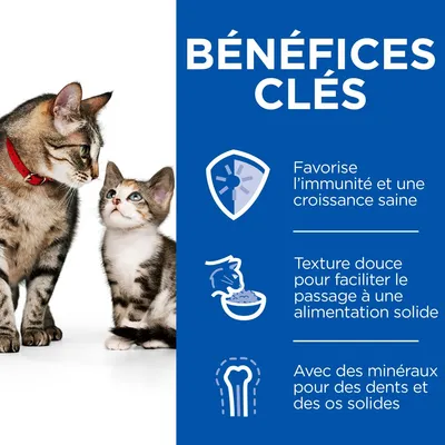 BÉNÉFICES CLÉS : Favorise l’immunité et une croissance saine, texture douce pour faciliter le passage à une alimentation solide, avec des minéraux pour dents et os solides.