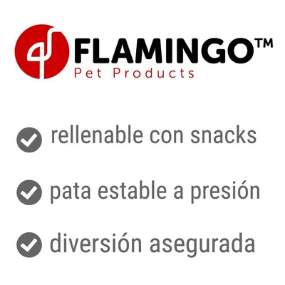 FLAMINGO Pet Products. Rellenable con snacks, pata estable a presión, diversión asegurada.