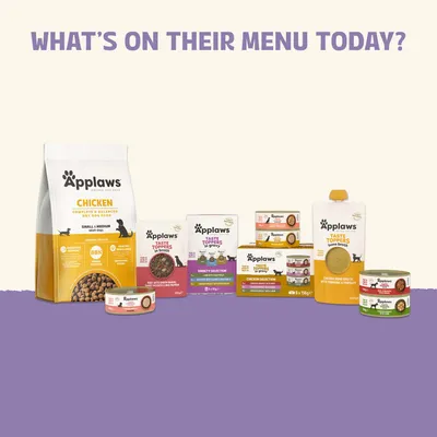 Applaws dog food range: dry food Chicken, Taste Toppers in Broth and Gravy, Chicken Bone Broth, various wet food cans and multipacks.