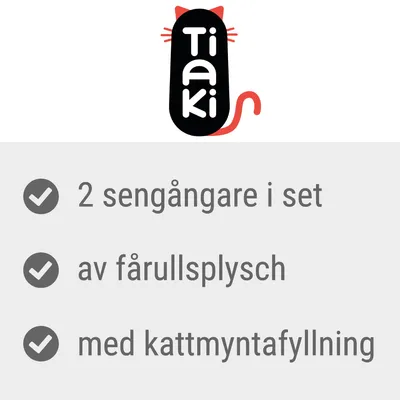 Tiaki. 2 sengångare i set, av fårullsplysch, med kattmyntafyllning.