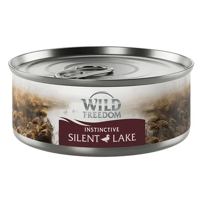 Blik met opdruk: Wild Freedom Instinctive Silent Lake. Metaal, afbeelding van riet en meer op het etiket.