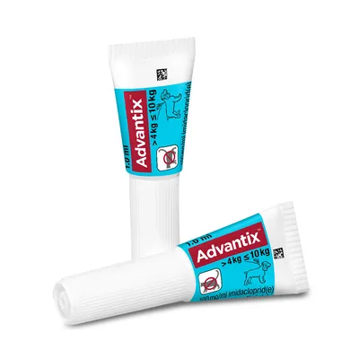 Advantix Spot-On voor honden van 4 tot 10 kg, 1 ml tube, bevat 100 mg/ml imidacloprid. Bescherming tegen parasieten.