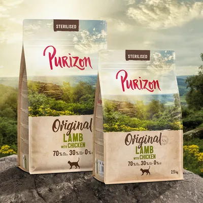 Purizon Sterilised Original Lamb with Chicken, 70% Fleisch & Fisch, 30% Gemüse, 0% Getreide, 2,5 kg Packung.