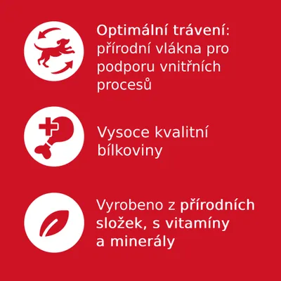 Optimální trávení: přírodní vlákna pro podporu vnitřních procesů. Vysoce kvalitní bílkoviny. Vyrobeno z přírodních složek, s vitamíny a minerály.