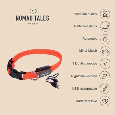 Nomad Tales Spirit найлонов светещ нашийник с USB, оранжев