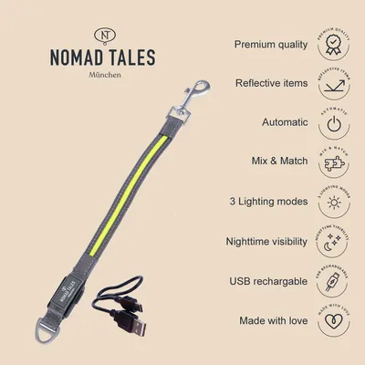 Nomad Tales Spirit USB LED Prelungire lesă, neon galben & gri