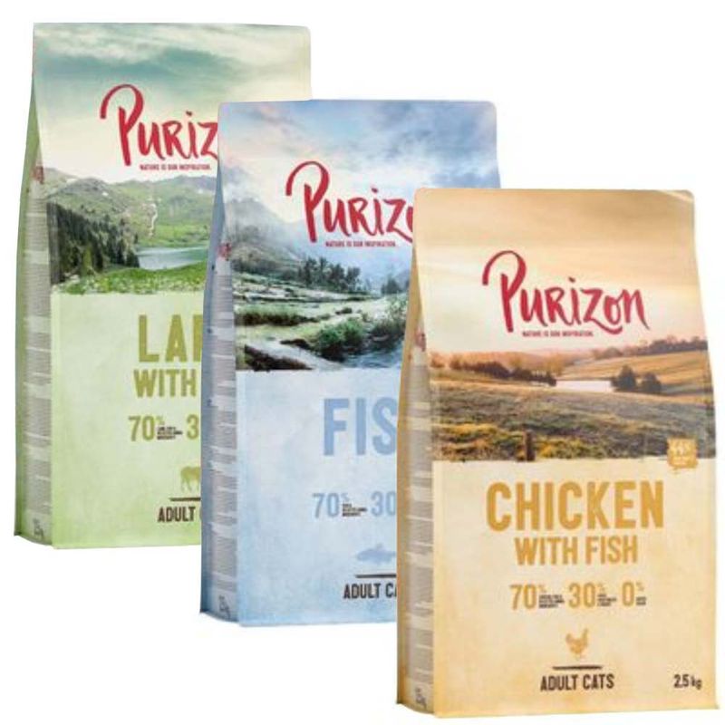 Blandat provpack: 3 x 2,5 kg Purizon Adult - spannmålsfritt
