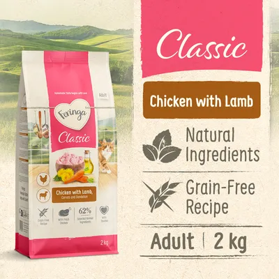 Feringa Classic Chicken with Lamb, Natural Ingredients, Grain-Free Recipe, Adult, 2 kg. Mit frischem Huhn, ausgewählten tierischen Zutaten und Taurin.