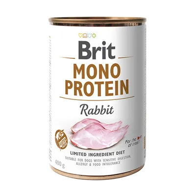 Brit Mono Protein Konijn, glutenvrij, Limited Ingredient Diet, 400g. Geschikt bij een gevoelige spijsvertering, allergieën en voedselintolerantie.