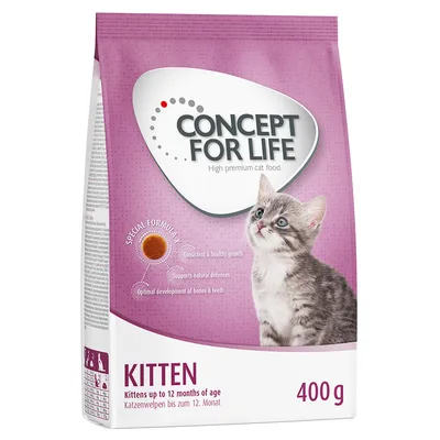 Concept for Life Kitten, High Premium Cat Food, 400 g. Für Katzenwelpen bis zum 12. Monat. Unterstützt Wachstum, natürliche Abwehrkräfte und Knochen- sowie Zahnentwicklung.
