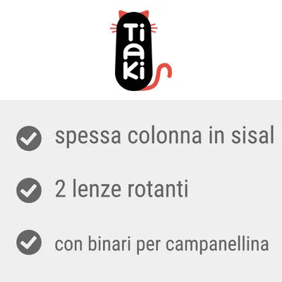Tiaki; spessa colonna in sisal, 2 lenze rotanti, con binari per campanellina