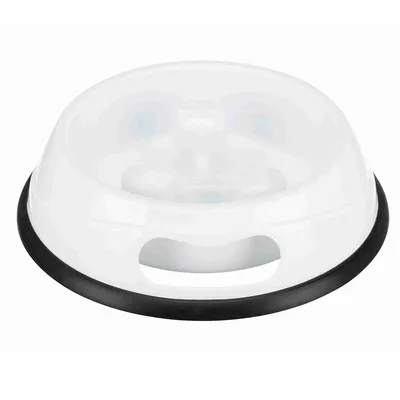 White feeding bowl with anti-slip base and raised inner structures to slow down eating speed.
