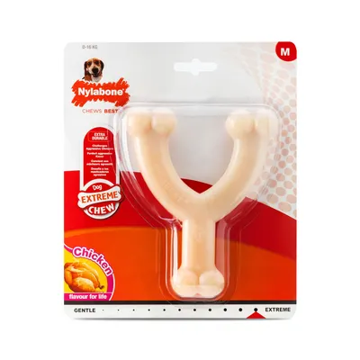 Nylabone Wishbone chew toy with chicken flavor - Size M: L 15 x W x H 12 x 2.5 cm