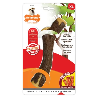 Nylabone Extreme Chew XL für Hunde über 23 kg, extra langlebig, sicherer als echte Stöcke, Geschmack Bacon. Für aggressive Kauer geeignet.