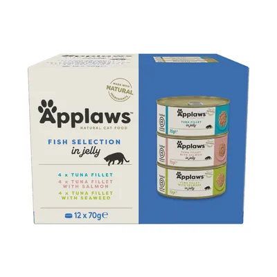 Applaws Natural Cat Food, Fish Selection in Jelly. 12 limenki po 70g: 4x fileti tune, 4x fileti tune s lososom, 4x fileti tune s algama. Proizvedeno od prirodnih sastojaka.