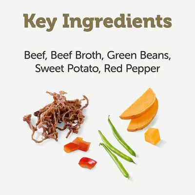 Hauptzutaten: Rindfleisch, Rinderbrühe, grüne Bohnen, Süsskartoffel, rote Paprika.