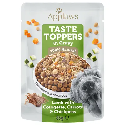 Applaws Taste Toppers v omáčke, 100% prírodné, jahňacie s cuketou, mrkvou a cícerom, doplnok ku granulám, 85g.