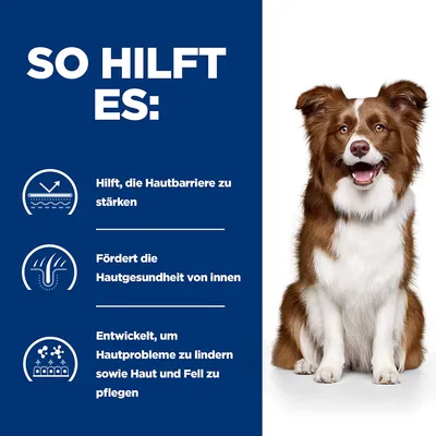 So hilft es: Stärkt die Hautbarriere, fördert die Hautgesundheit von innen, lindert Hautprobleme und pflegt Haut und Fell.