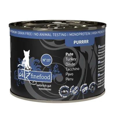 Catz Finefood puszka nr 117, indyk, monobiałkowa, bez cukru, bez zbóż, bez testów na zwierzętach, 98% mięsa i wywaru.