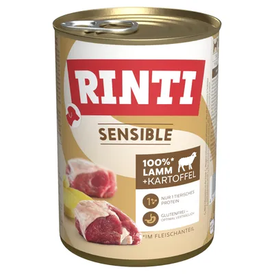 Rinti Sensible, 100% Lamm und Kartoffel, nur 1 tierisches Protein, glutenfrei für optimale Verträglichkeit.