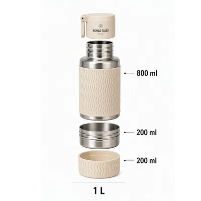 Nomad Tales Spirit 3-in-1 Reiseflasche aus Edelstahl - 800 ml + 2 x 200 ml Reisenapf Nomad Tales Spirit 3-in-1 Reiseflasche aus Edelstahl - 800 ml + 2 x 200 ml Reisenapf