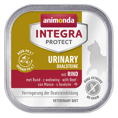 Animonda Integra Protect Urinary Oxalsteine con manzo. Senza cereali. Riduzione della formazione di ossalati. Veterinary Diet. pH urinario 6,7.