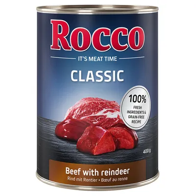 Rocco Classic marha rénszarvassal, 400 g konzerv. 100% friss összetevők és gabonamentes receptúra.