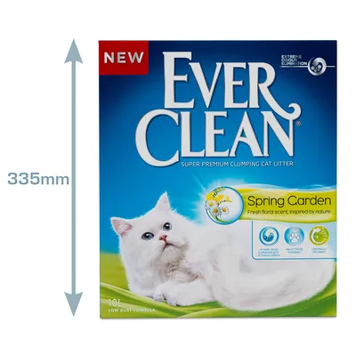 EVER CLEAN Super Premium Clumping Cat Litter Spring Garden, 10L, Höhe 335mm, mit Aufschrift: Fresh floral scent, inspired by nature. Extreme Odour Elimination, Low Dust Formula.