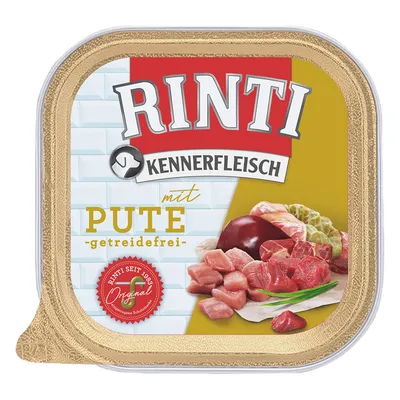 Rinti Kennerfleisch con pavo, sin cereales. Original desde 1983. En la imagen: trozos de carne e ingredientes.