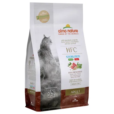 Almo Nature HFC Sterilised Adult kattefoder, Made in Italy, 100% frisk oksekød, højt biotilgængeligt enkeltprotein, 1,2 kg pakke, støtte til Fondazione Capellino.