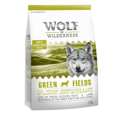 Wolf of Wilderness Green Fields, 100% grain-free recipe, lots of fresh chicken meat & lamb, with fruits of the forest, roots and wild herbs, 1 kg