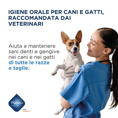 Igiene orale per cani e gatti, raccomandata dai veterinari. Aiuta a mantenere sani denti e gengive nei cani e nei gatti di tutte le razze e taglie. Plaqtiv+ oral care. Igiene orale per cani e gatti, raccomandata dai veterinari. Aiuta a mantenere sani denti e gengive nei cani e nei gatti di tutte le razze e taglie. Plaqtiv+ oral care.