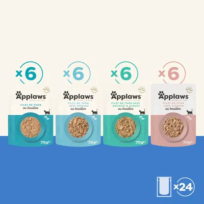 Applaws Cat Natural Sélection de poissons au bouillon 24 x 70 g - sélection de poissons (4 variantes)
