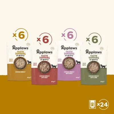 Applaws Taste Toppers in Gravy, 24 Beutel: je 6x Chicken Breast, Chicken Breast with Beef, Chicken Breast with Duck, Chicken Breast with Lamb, 85g. Applaws Taste Toppers in Gravy, 24 Beutel: je 6x Chicken Breast, Chicken Breast with Beef, Chicken Breast with Duck, Chicken Breast with Lamb, 85g.