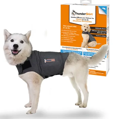 ThunderShirt calming vest for dogs. Ideal for stress from loud noises, travel or vet visits. Gentle method, easy to use, reduces stress by over 80%.