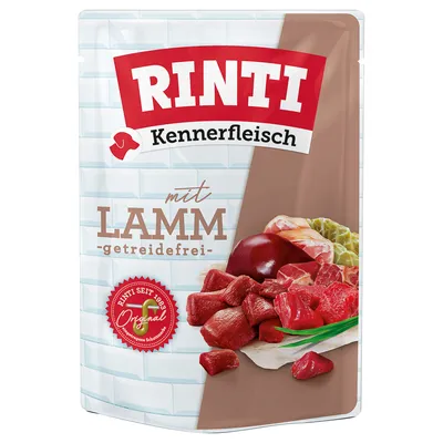 Rinti Kennerfleisch mit Lamm, getreidefrei. Rinti seit 1983 Original schonend zubereitete Fleischmahlzeit.