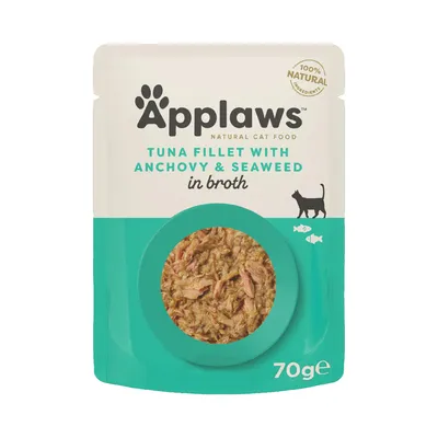 Applaws Natural Cat Food, filet z tuńczyka z sardelami i algami w bulionie, 100% naturalnych składników, 70g.
