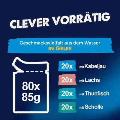 Megapack Felix "So gut wie es aussieht" Pouches 80 x 85 g - Fisch Mix 2 (Scholle, Lachs, Thunfisch, Kabeljau)