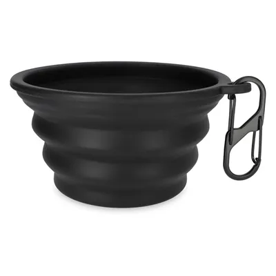 Bol pliabil din silicon negru cu carabinieră, ideal pentru călătorii.