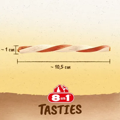 8in1 Tasties snack da masticare, lunghezza ca. 10,5 cm, diametro ca. 1 cm.