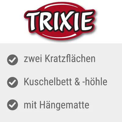 TRIXIE. zwei Kratzflächen, Kuschelbett & -höhle, mit Hängematte (teksti saksaksi)