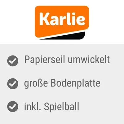 Karlie. Paperinarulla päällystetty, suuri pohjalevy, sisältää leikkipallon.